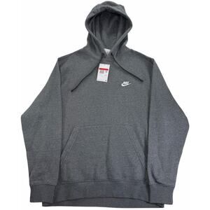 NWT Nike Mens Club Hoodie Charcoal Heather Grey Fleece Sweatshirt Sz L BV2654071